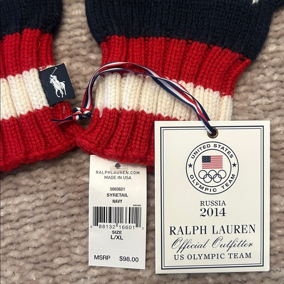 NWT Ralph Lauren USA Winter Olympic Team Knit Mittens Size L/XL - Picture 2 of 6